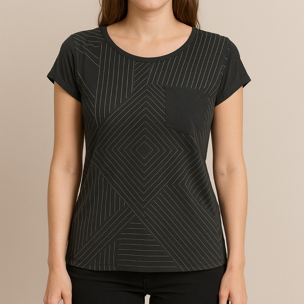 Dark Gray Stretchy Geometric Patterned Women's Top